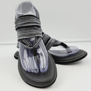 Sanuk Yoga Sling Sandles, Black & white Stripe, Size 8